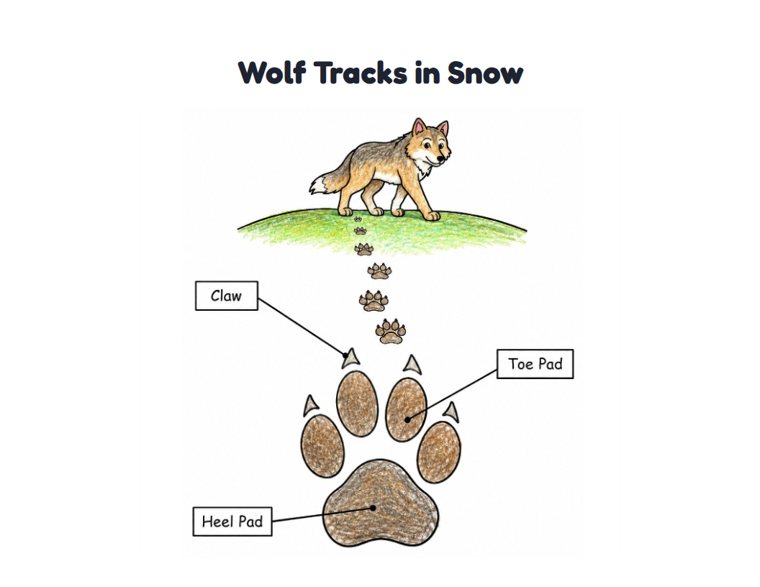 Wolf Tracks in Snow worksheet (Easy, Pre-K–K)