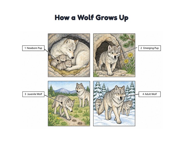 How a Wolf Grows Up worksheet (Hard, Grades 3–4)